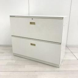 【低めのラテラル書庫！単体でデスクの高さと合せても低めの書庫セットを作ってもOK！】■イトーキ（ITOKI)製 シンライン 2段ラテラル書庫　■W900×D45×H750ｍｍ　■シリンダー錠　■ホワイト