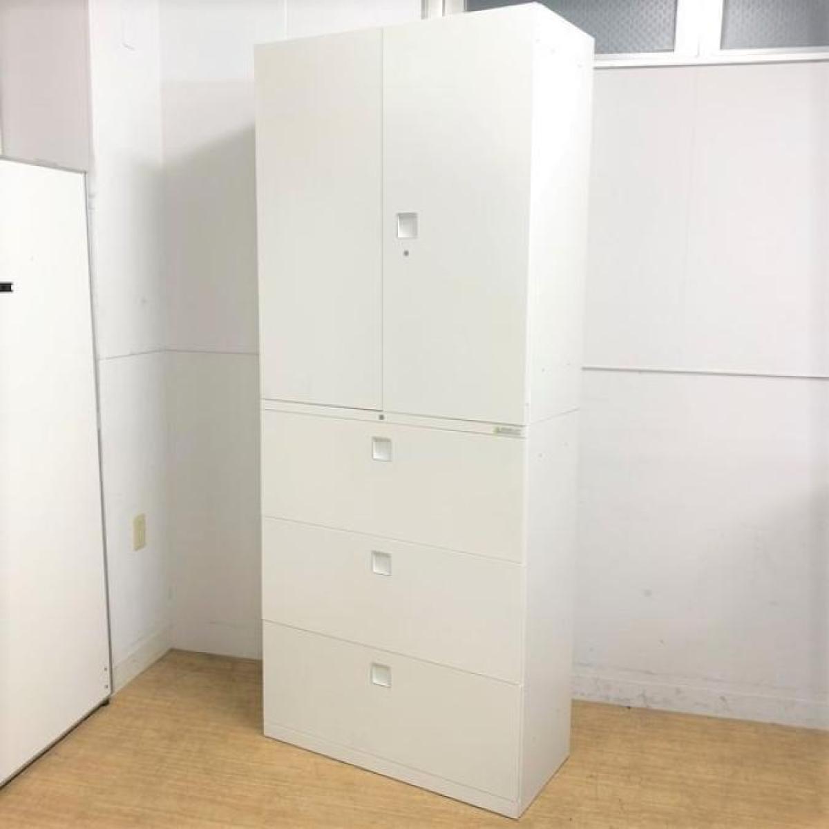 オカムラ　レクトラインシリーズ　3段ラテラル+両開き扉の書庫セット　ホワイト　シリンダー錠　鍵付き　人気かつ定番商品　書類保管におすすめ
                        レクトライン
                                    中古
            