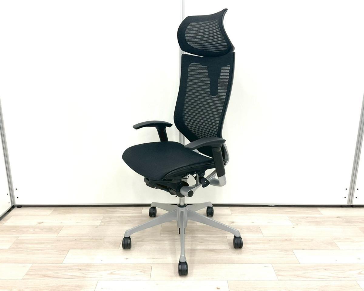 ■オカムラ(okamura)製　バロン(Baron)チェア　肘付き　ハイバック　■背・座面メッシュ　■可動肘・ヘッドレスト付き　■ブラック【硬めの座面が大人気！国産メッシュチェアの代表格！】【弊社使用欄：A01042349】【ID】
                        バロンメッシュチェア
                                    中古
            