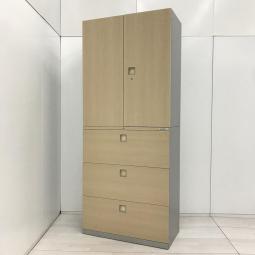 【オフィスの書類をスッキリ整理！】■オカムラ（okamura）レクトライン（Rectline）シリーズ  ■色：木目ナチュラル/シリンダー錠/書庫セット(両開き＋3段ラテラル)の上側部【HU】【関東倉庫在庫品】【弊社使用欄：A01055382】