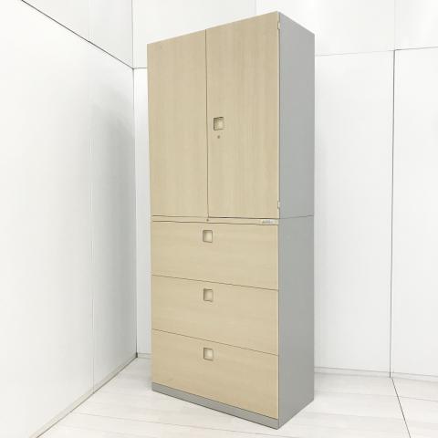 【中古】レクトライン 4BG3WC ZB41 オカムラ（okamura） ハイキャビネット／両開き＋3段ラテラル