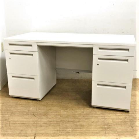 【在庫入替セール】【1台入荷】ウチダ スカエナ 両袖机 配線:S type ホワイト 十分な収納機能 カギ付き シリンダー錠