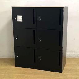 【当店限定入荷】オカムラ　ピクスライン　6人用メールロッカー　ダイヤル錠　縦型ポスト　木目天板（プライズウッドミディアム）　本体ブラック　※暗証番号検索キーは別途費用