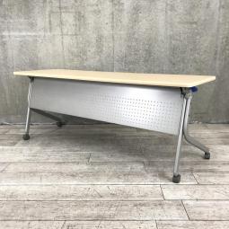 【天板跳ね上げ式でコンパクトに収納！キャスター付きで移動も楽々！】■ウチダ（UCHIDA）製　SP型シリーズ　サイドスタックテーブル　W1800×D450㎜　■キャスター付　■幕板付　■木目ナチュラル　オフィスバスターズ　水戸サテライト　日立市、常陸太田市、高萩市、北茨城市、常陸大宮市、大子町 ひたちなか市