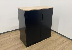 【オフィス定番の両開き書庫！　珍しいブラックカラー！　高さ低め！】■コクヨ(KOKUYO)製　エディア（EDIA）　両開きローキャビネット　 (W900/D450/H985)　■ブラック　■シリンダー鍵