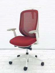 【いま人気のワーキングチェア!】■オカムラ シルフィーチェア 可動肘付 レッド ホワイトフレーム ハンガー付 ■新感覚のオフィスシーティング!まるで手を添えて包み込まれるような優しい座り心地!【Okamrua Sylphy】【在庫入替セール品!】