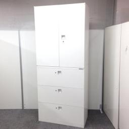 【めずらしいラテラル各段施錠タイプ！】人気シリーズ入荷！定番の上段観音開き+下段引き出しタイプ！A4ファイル6段分収納可能！書類整理に非常におすすめ！
■オカムラ/レクトライン/ホワイト　使い勝手が良くスタイリッシュなヒンジ無仕様！