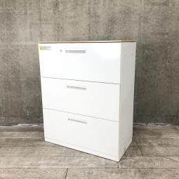 【ナチュラル天板付きでカウンターとしても使用可能！】■内田洋行　HSシリーズ(ハイパーストレージ)　3段ラテラル書庫　引き出し書庫　中古家具　九州最大級　《オフィスバスターズ福岡博多店は、福岡を拠点として、日本全国へ中古オフィス用品・オフィス家具を提供しております》