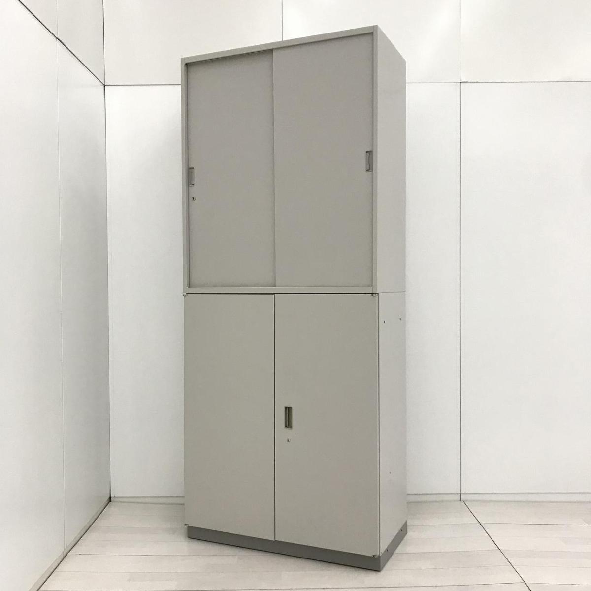 【A4が6段分収納可能！　搬入時は上下別の2個口での納品となるためエレベーター搬入も安心！】■イトーキ（ITOKI）製　シンライン（THIN LINE）　引き違い（２枚引き戸）＋両開き書庫セット　■シリンダー錠　■グレー
                        シンライン
                                    中古
            