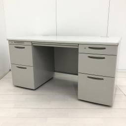 【大量収納可能な両袖デスク！上長席や書類管理の多いお客様におすすめ！】■オカムラ（okamura）製　SDシリーズ　両袖机　■W1400×D700×H700mm　■左右引き出し3段タイプ　■シリンダー錠　■ライトグレー