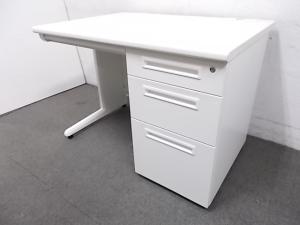 ■人気のホワイト■お手頃な片袖デスク■鍵2本付■中古オフィス家具■中古デスク