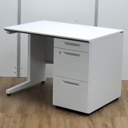 ★コクヨ製　IS(アイエス)　ホワイト　W1000サイズ　W1000xD700xH720サイズ　シリンダー　収納力を備えたキャビネット一体型の片袖デスク！　W1000片袖机！！