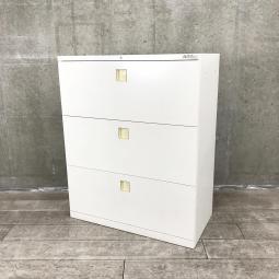 【定価約15万円】【ファイル収納にオススメ！高品質で使いやすい人気シリーズの3段ラテラル書庫！】■オカムラ（okamura）製　レクトラインシリーズ　3段ラテラル書庫　ローキャビネット　H1100㎜　■シリンダー錠　■ホワイト