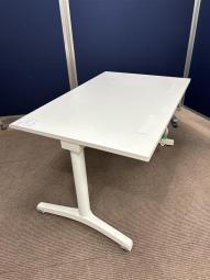 高さを変えれば、働き方も変わる。すっきりとしたホワイト天板と安定感のあるT字脚仕様。立ち・座りを自在に切り替え、快適なワークスタイルを実現します/オススメ(おすすめ) /人気商品【弊社使用欄：A01038725】■イトーキ/昇降デスク