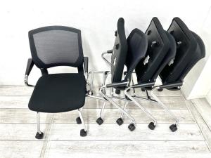 【セット商品】【折り畳み収納可能なネスティングチェア！】■コクヨ/サテリテ　■ネスティングチェア　■ブラック　■肘付　※配送費要相談
