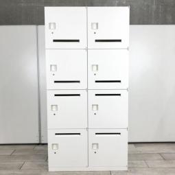 【省スペースに多人数分ご利用頂けます！】■オカムラ製　8人用パーソナルロッカー　2列4段収納　シリンダー錠　ホワイト 　トレイ無【メールロッカー】