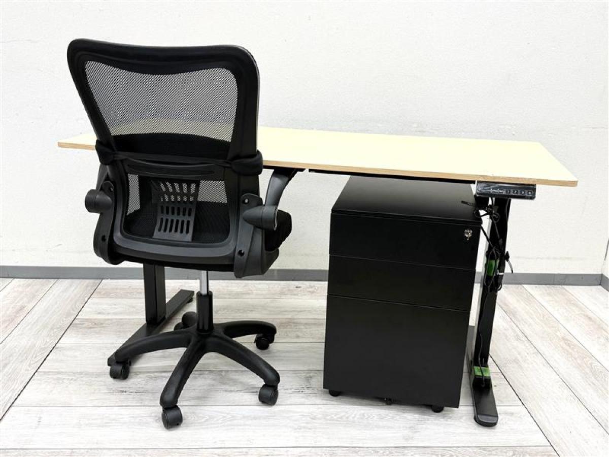 新品】 昇降デスク+ワゴン+チェア 平デスクセット 576259 - 中古