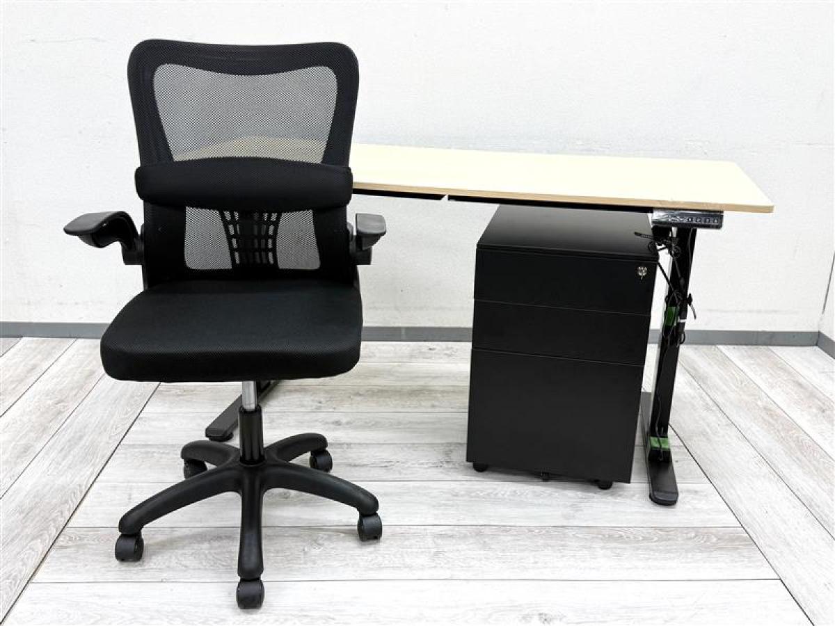 新品】 昇降デスク+ワゴン+チェア 平デスクセット 576260 - 中古