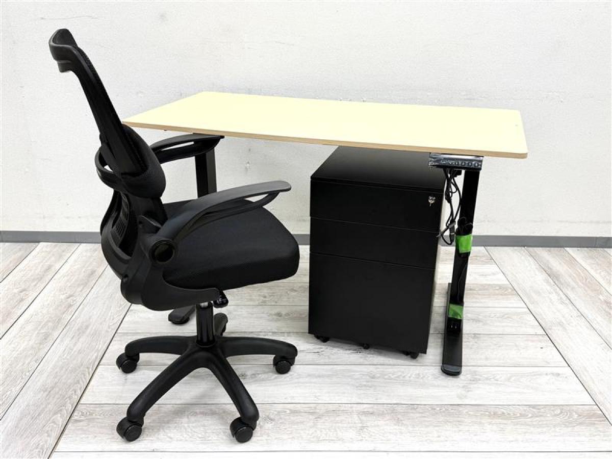 新品】 昇降デスク+ワゴン+チェア 平デスクセット 576262 - 中古