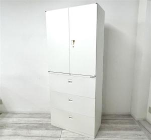☆H2150mm！【縦空間を有効活用！オフィス書類をスッキリ整理！】■オカムラ製　両開き＋3段ラテラル書庫セット　ホワイト　■省スペースに大量収納できます！【上下書庫セット】