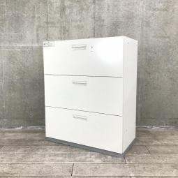 【A4ファイルの収納に最適！引き出し式キャビネット！】■プラス（PLUS）製　L6シリーズ　3段ラテラル　ローキャビネット　H1100mm　■シリンダー錠　■ホワイト