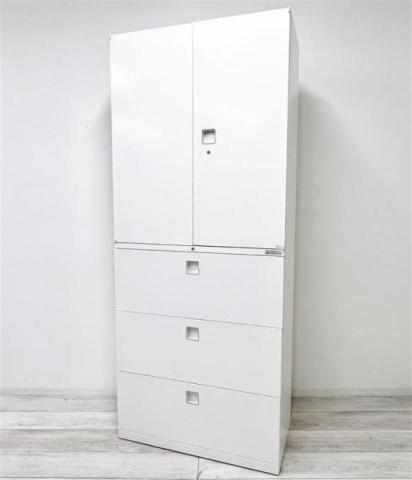 【中古】レクトライン  オカムラ（okamura） ハイキャビネット／両開き＋3段ラテラル