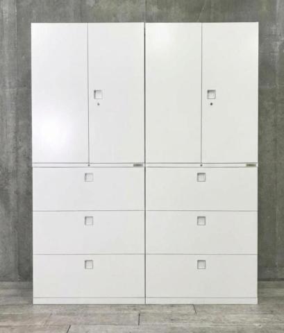 【中古】レクトライン  オカムラ（okamura） ハイキャビネット／両開き＋3段ラテラル