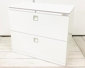 【天板付き】【窓下収納に！】中古市場数少ない2段引き出しタイプの書庫が入荷！/オススメ(おすすめ) /人気商品【弊社使用欄：】■オカムラ■レクトライン/ホワイト/シリンダー錠