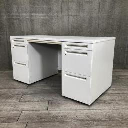 【3/3(火)入荷予定商品！】【両袖タイプで収納たっぷり！幅1400㎜でワークスペースもしっかり確保できます！】■オカムラ(okamura)製　アドバンス(ADVANCE)シリーズ　両袖机　W1400×D700㎜　■ホワイト　■シリンダー錠