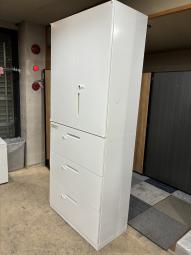 【在庫入れ替え】【両開き書庫と三段ラテラル書庫の上下書庫セット！オフィスの資料もこれ1台でマルっと収納！】■内田　HSシリーズ　上下書庫セット　ハイキャビネット　■ホワイト　■ダイヤル錠