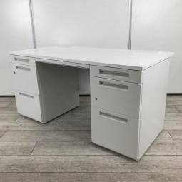 【在庫セール品・1台限定】【T3】■イナバ(Inaba)製　デュエナ(DuENA)シリーズ　両袖デスク　W1400×D700×H700mm　■ホワイト　■シリンダー錠【充実のワークスペースで作業効率アップ！　上長席におすすめ！　豊富な引出しで机上をスッキリ整理！】