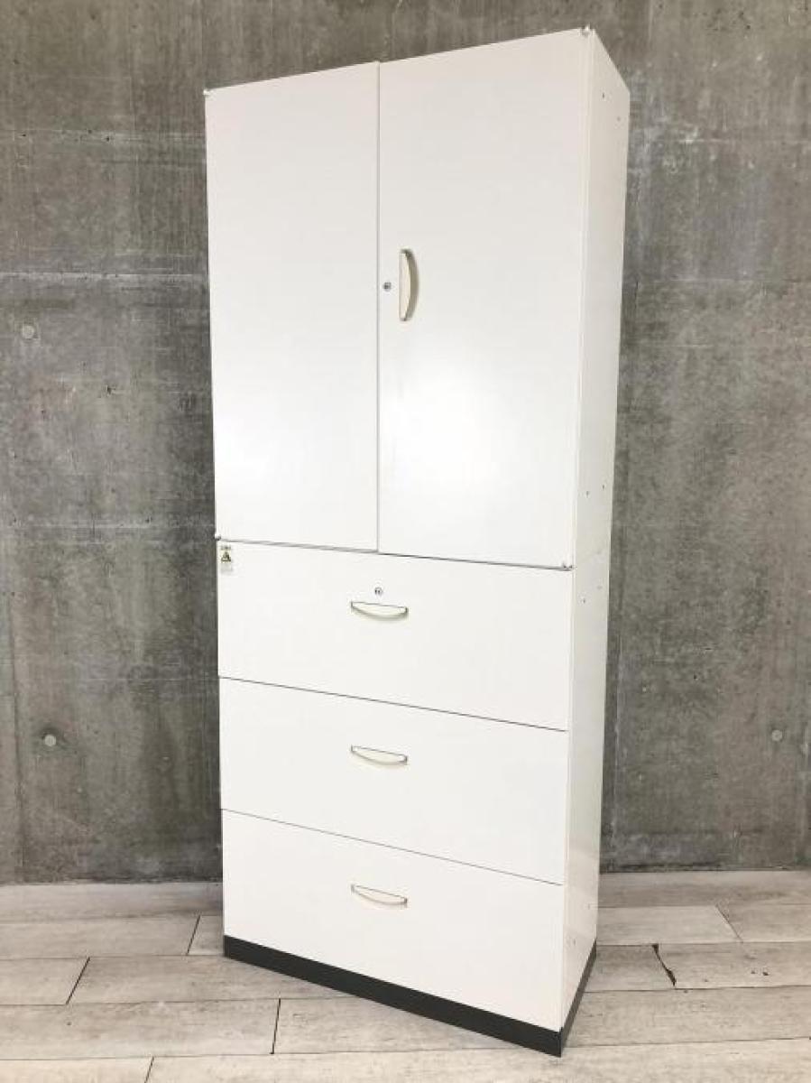 中古】QUWALL RW45-310D RW45-10H 生興 ハイキャビネット／両開き＋3段 