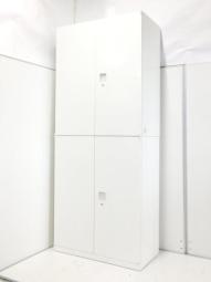 【収納量抜群の書庫セット！観音開き＋引き出しタイプの人気の組み合わせ！】■オカムラ製　レクトライン　両開き＋両開き　書庫セット　ハイキャビネット　■ホワイト　■シリンダー錠