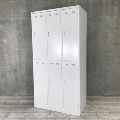 【上下2段で省スペースに収納！多人数使用で空間を有効活用できる人気6人用ロッカー！】■生興　ＳＬＫロッカー■W900×D515×H1790　■シリンダー錠　■ホワイト　【弊社使用欄：A01062275】