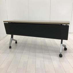 会議室/楽屋/休憩室　コクヨ(KOKUYO)製　サイドスタックテーブル　W1500×D450㎜　■幕板付き　■木目ナチュラル　【2～3名の使用にお勧めです】