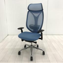 【前傾チルト機能付き！】【安定感のある座り心地で大好評の最高級メッシュチェア！】 ■オカムラ(okamura)製　サブリナ(Sabrina)チェア　肘付エクストラハイバック　背面メッシュ　■可動肘・ランバーサポート・ヘッドレスト付き　■アクアブルー×ブラックシェル　※ほつれ・シェルキズ有【ご自宅用にもオススメ！】