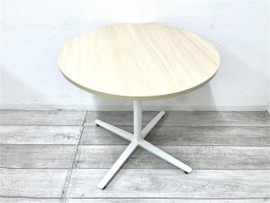 【定価約7万円】【カフェのようなオシャレな空間を演出！】■内田洋行　ニュートシリーズ　■丸テーブル　■ナチュラル天板　ホワイト脚
