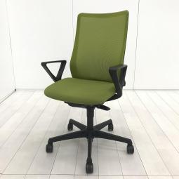 【腰まわりをしっかりホールド！　長時間作業も快適フィット！】■オカムラ（okamura）製　フルーエント（Fluent）チェア　肘付ハイバック　■サークル肘　■背面メッシュ　■グリーン×ブラックシェル