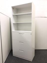 【カギ作成可能！】【収納力抜群の書庫セット！オープン＋3段ラテラルタイプの使いやすい組み合わせ！】■コクヨ(KOKUYO)製　 エディア(EDIA)シリーズ　オープン＋3段ラテラル　書庫セット　ハイキャビネット　H2150㎜　■ホワイト　■シリンダー錠　※扉外し商品のため外し跡がございます。