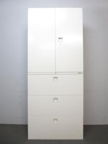 【中古】レクトライン  オカムラ（okamura） ハイキャビネット／両開き＋3段ラテラル