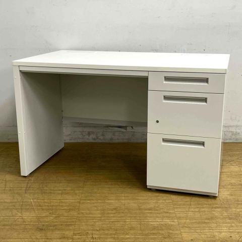 【在庫入替セール】片袖机　イナバ　デュエナ　パネル脚　W1200の定番サイズ　配線Sタイプ　清潔感のあるホワイトカラー　鍵付き