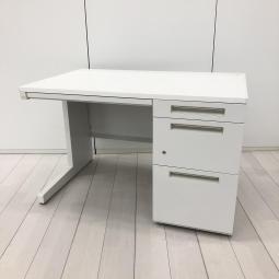 【W1100㎜タイプのコンパクト事務机！収納も充実で使いやすい片袖机！】 ■イナバ（INABA）製　デュエナ（DUENA）シリーズ　片袖デスク　W1100×D700×H700㎜　■シリンダー錠　■ホワイト