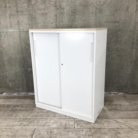 ■ウチダ(UCHIDA)製　■ハイパーストレージ(HS)シリーズ　■引き違い書庫（2枚扉）　■ローキャビネット　■ホワイト/天板：ナチュラル　■シリンダー錠　【弊社使用欄：A01023702】【ID】
