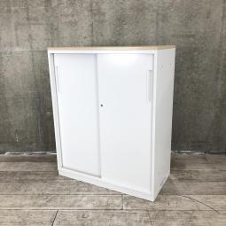 ■ウチダ(UCHIDA)製　■ハイパーストレージ(HS)シリーズ　■引き違い書庫（2枚扉）　■ローキャビネット　■ホワイト/天板：ナチュラル　■シリンダー錠　【弊社使用欄：A01023702】【ID】