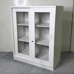 【軽くて割れにくいアクリル引き違い戸！　見える収納で業務効率アップ！】■コクヨ（KOKUYO）製　 引き違い書庫　W900×D450×H1110㎜　■ホワイト　■アクリル引き戸　■シリンダー錠