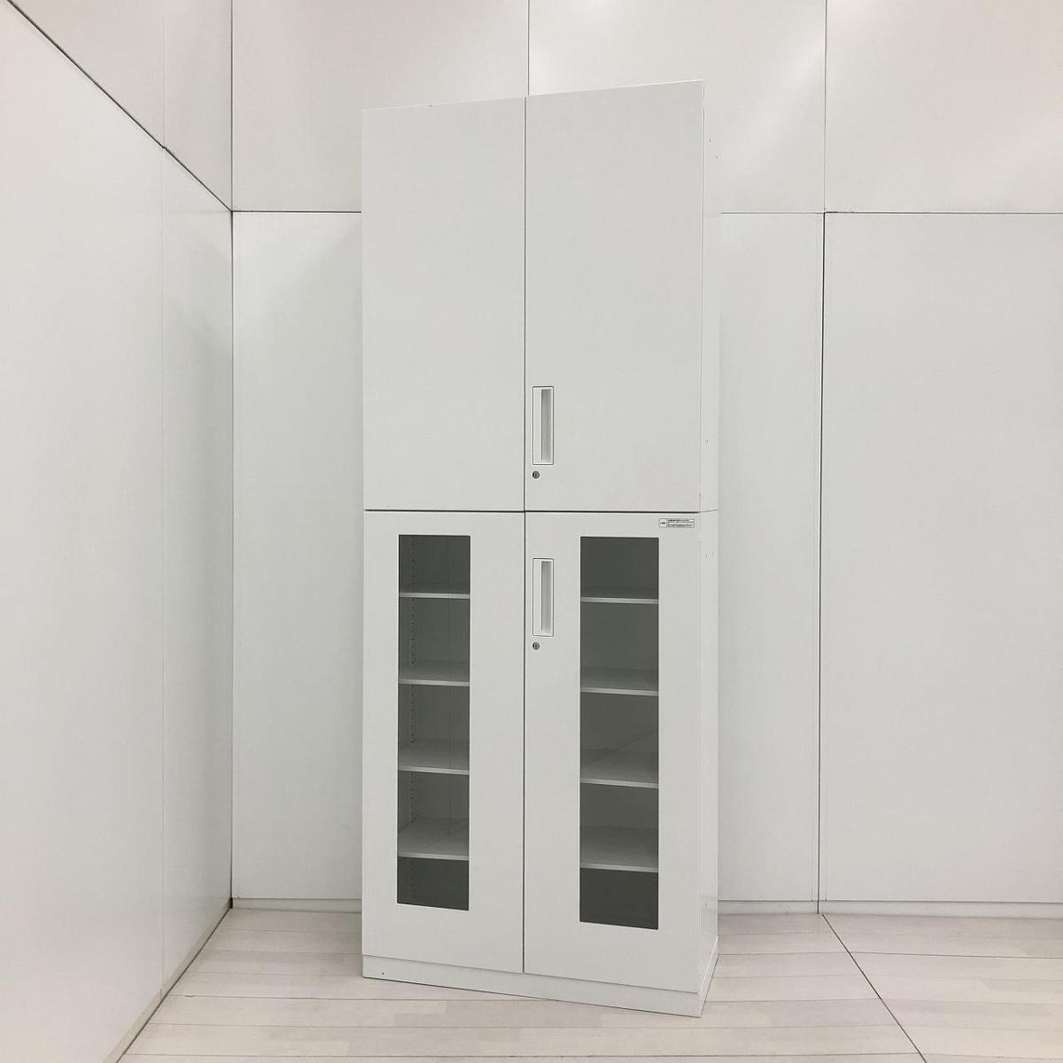 中身を確認できる！人気のガラス書庫セットが入荷！大容量の高さ2300㎜タイプ！
■コクヨ/エディア/ホワイト　書庫セット/両開き＋ガラス両開き
                        エディア
                                    中古
            