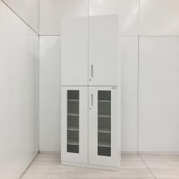 中身を確認できる！人気のガラス書庫セットが入荷！大容量の高さ2300㎜タイプ！
■コクヨ/エディア/ホワイト　書庫セット/両開き＋ガラス両開き