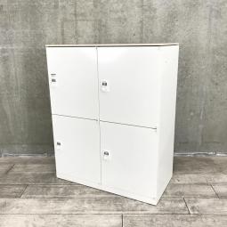 【人気のダイヤル錠タイプ！】■オカムラ　レクトラインシリーズ　4人用パーソナルロッカー　ホワイト　木目天板付き【在庫入替セール品！】