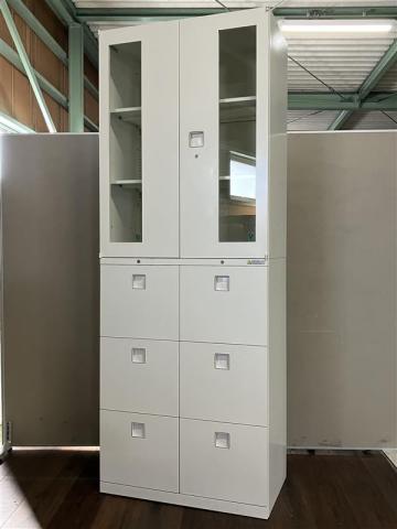 【中古】レクトライン  オカムラ（okamura） ハイキャビネット／両開き＋3段ラテラル