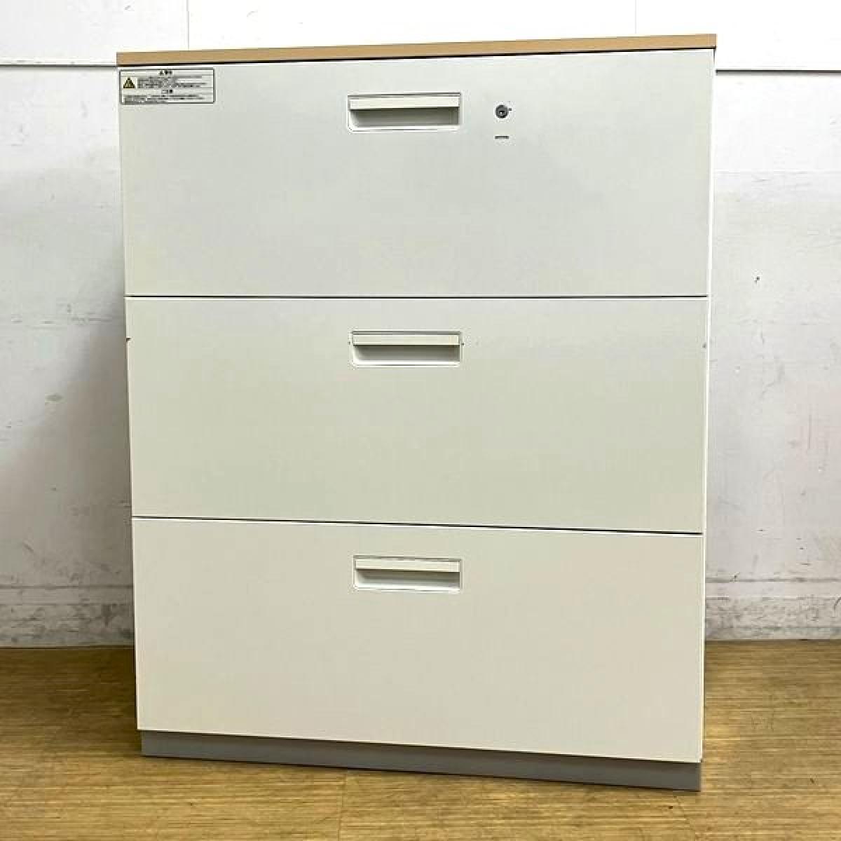 【在庫入替セール】プラス　L6シリーズ　3段ラテラル書庫　本体ホワイト×天板ナチュラル　鍵付き　シリンダー錠
                        L6
                                    中古
            